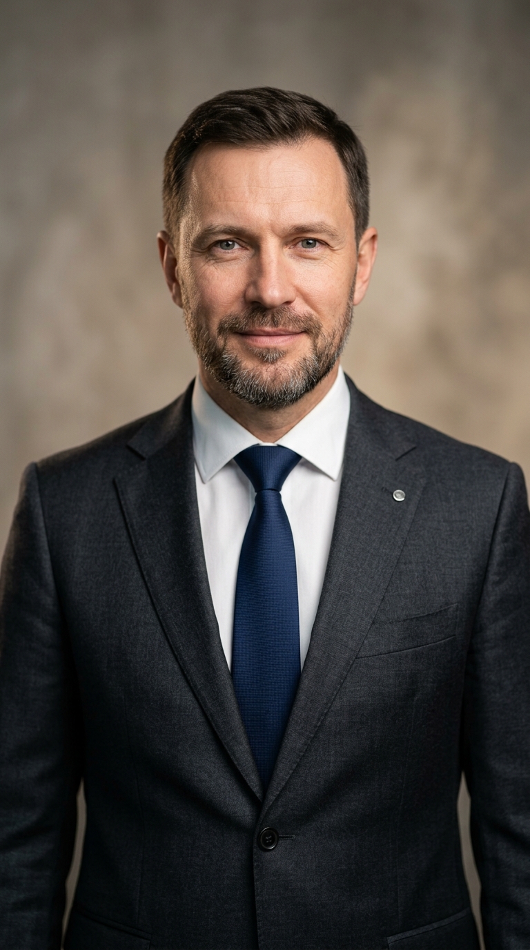 Реалистичный профессиональный портрет (лицо). Человек: Андрей Кузнецов. Деловой стиль, студийный свет, уютная обстановка.