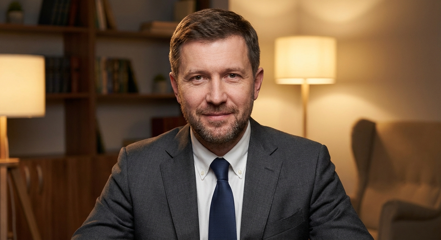 Реалистичный профессиональный портрет (лицо). Человек: Артём Лебедев. Деловой стиль, студийный свет, уютная обстановка.