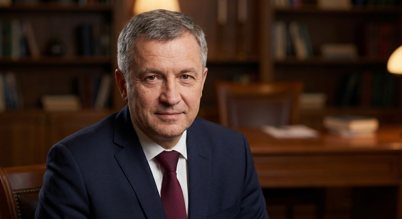 Реалистичный профессиональный портрет (лицо). Человек: Андрей Козлов. Деловой стиль, студийный свет, уютная обстановка.