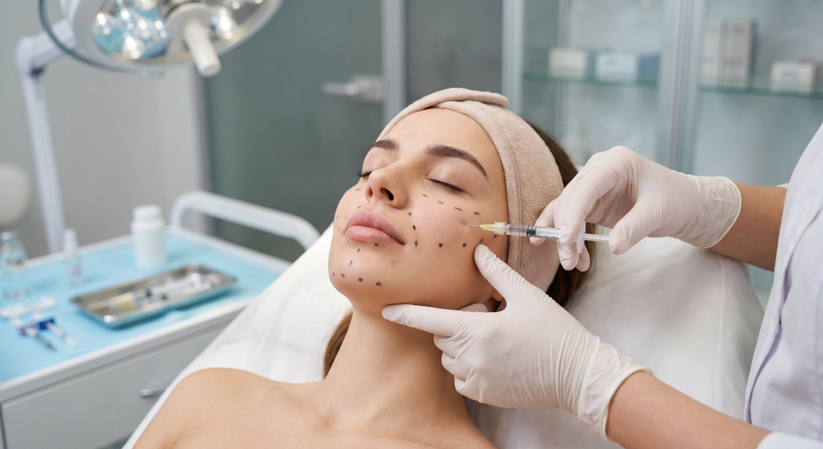 Контурная пластика лица филлерами гиалуроновой кислоты в кабинете косметолога