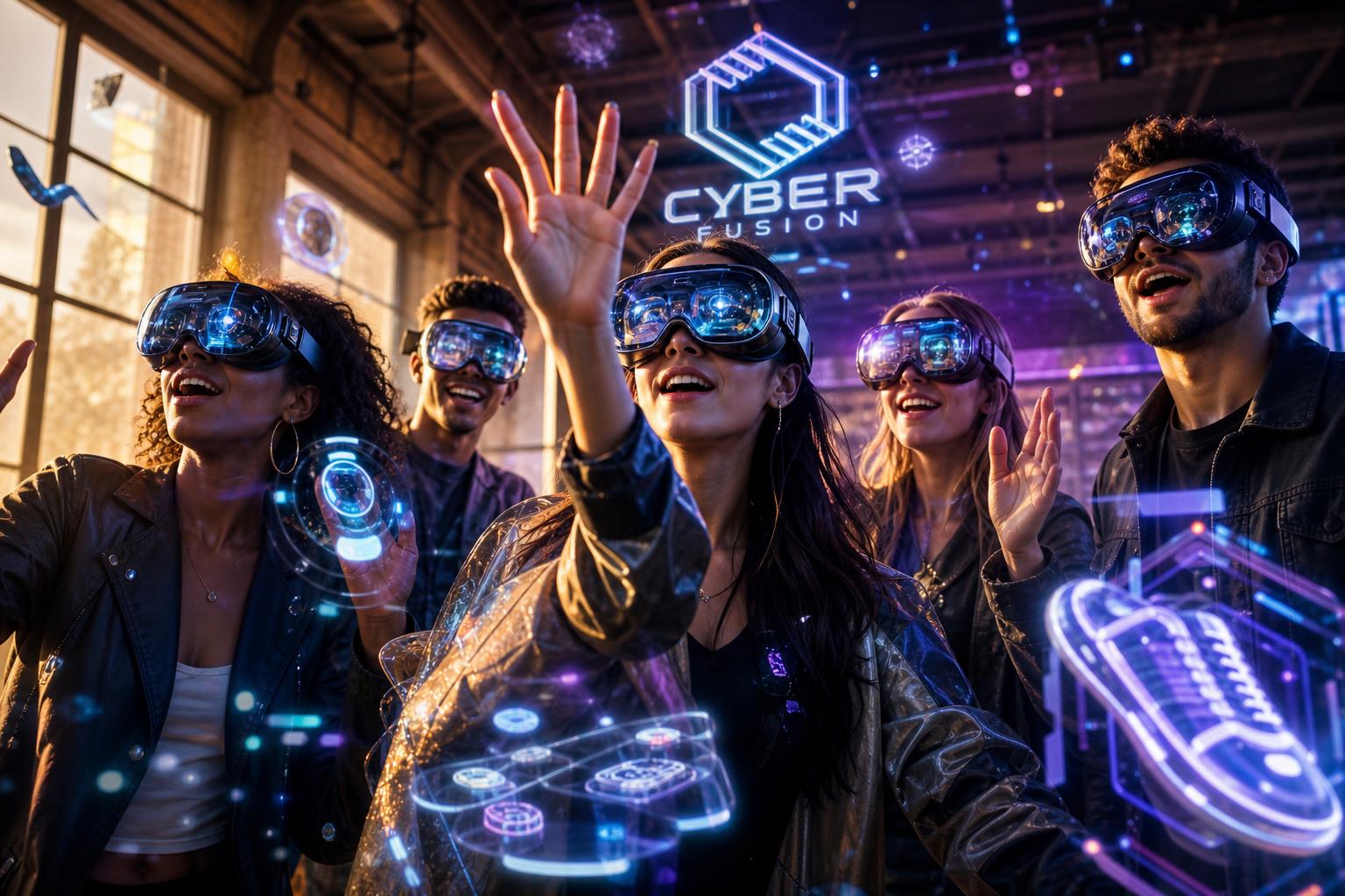 Гости в VR-очках на иммерсивном eventе взаимодействуют с виртуальными элементами бренда