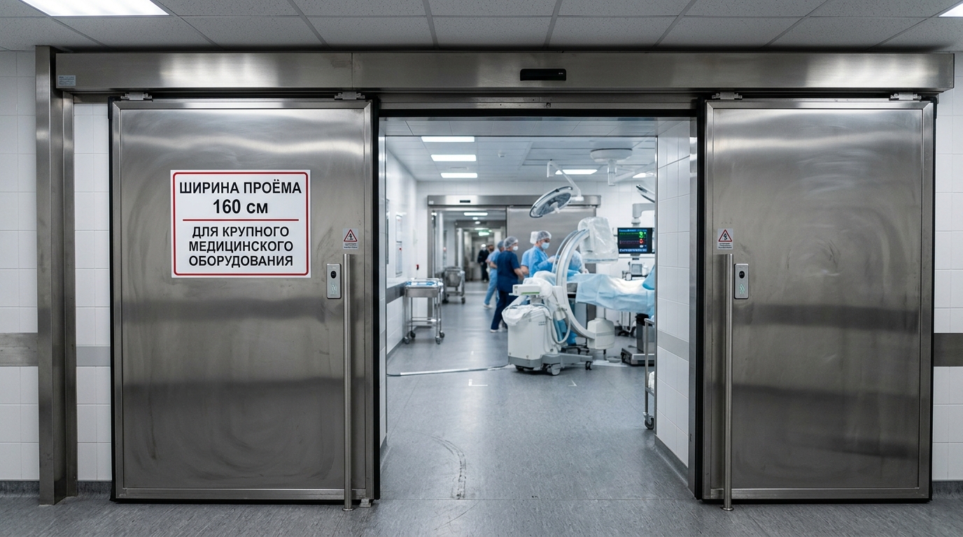 Двери операционной с шириной 160 см для проезда крупного оборудования