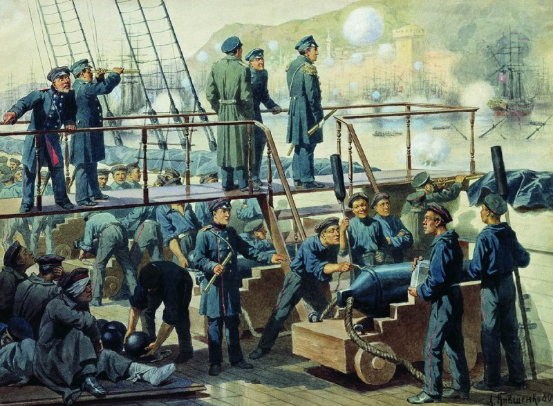 Палуба линейного корабля «Императрица Мария» во время боя при Синопе. 1853 год.jpg