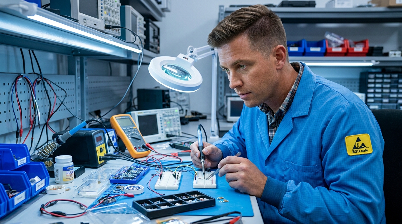 Индикаторные светодиоды: виды и особенности использования, male professional at work, lab