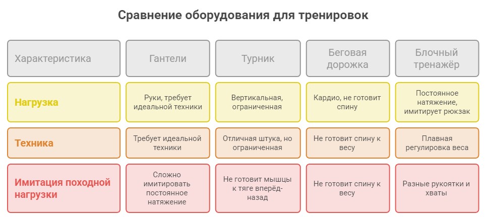 Сравнение оборудования для тренировок&nbsp;– инфографика