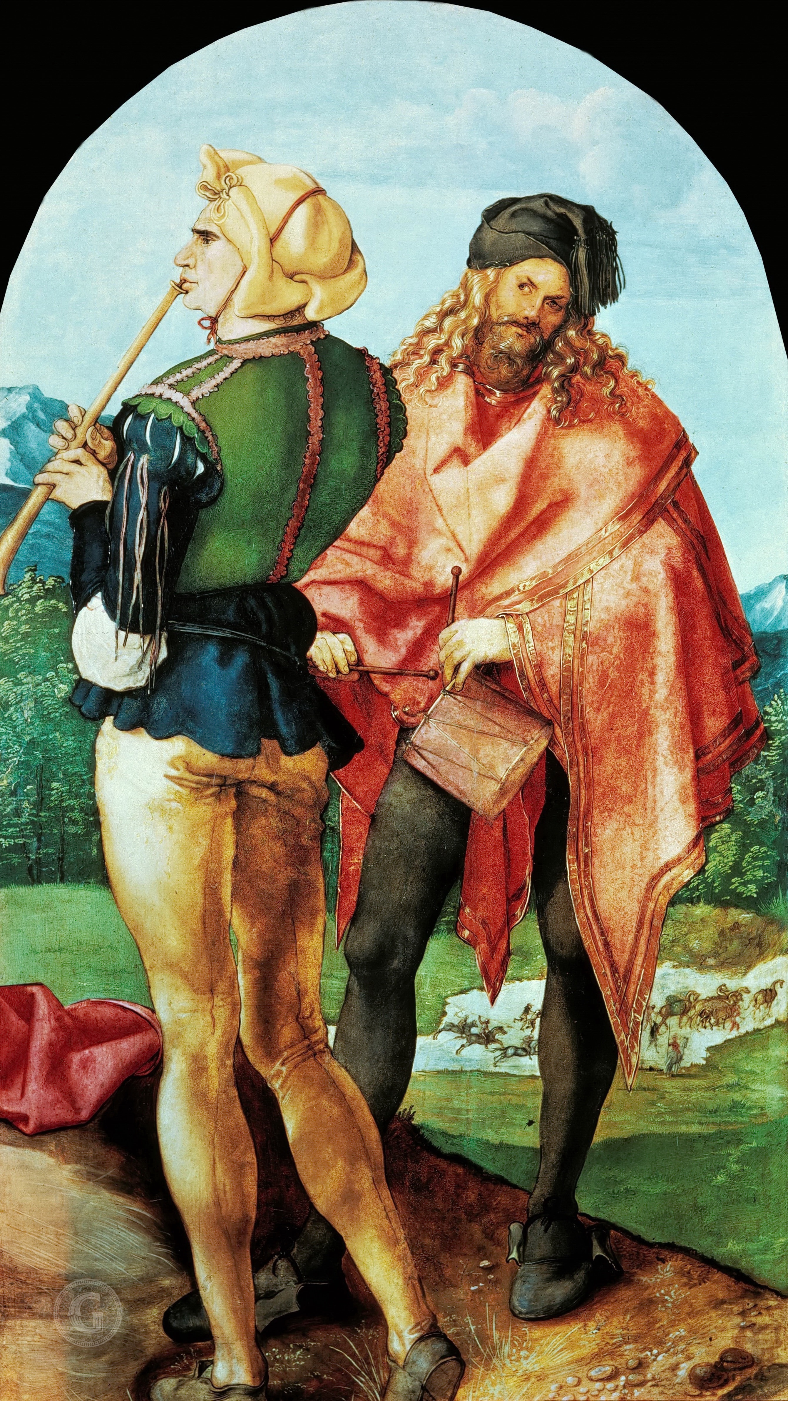28Albrecht D?rer – The Jabach Altarpiece - Two Musicians 1503-04. 94x51.jpg